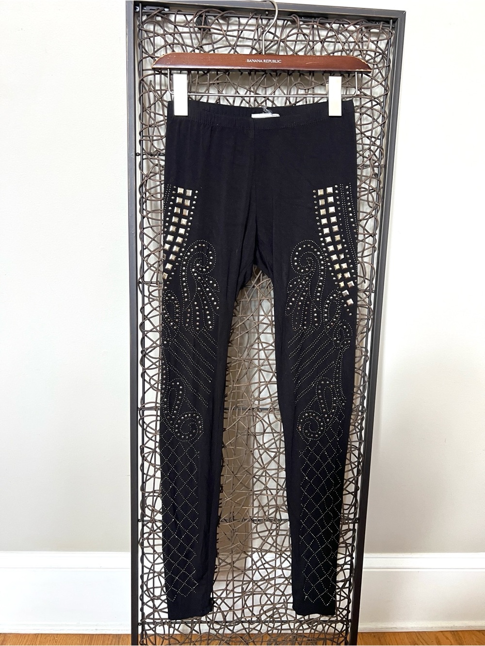 Vocal Apparel Silver Metal Stud embellish Black Jersey legging Dolly Parton S